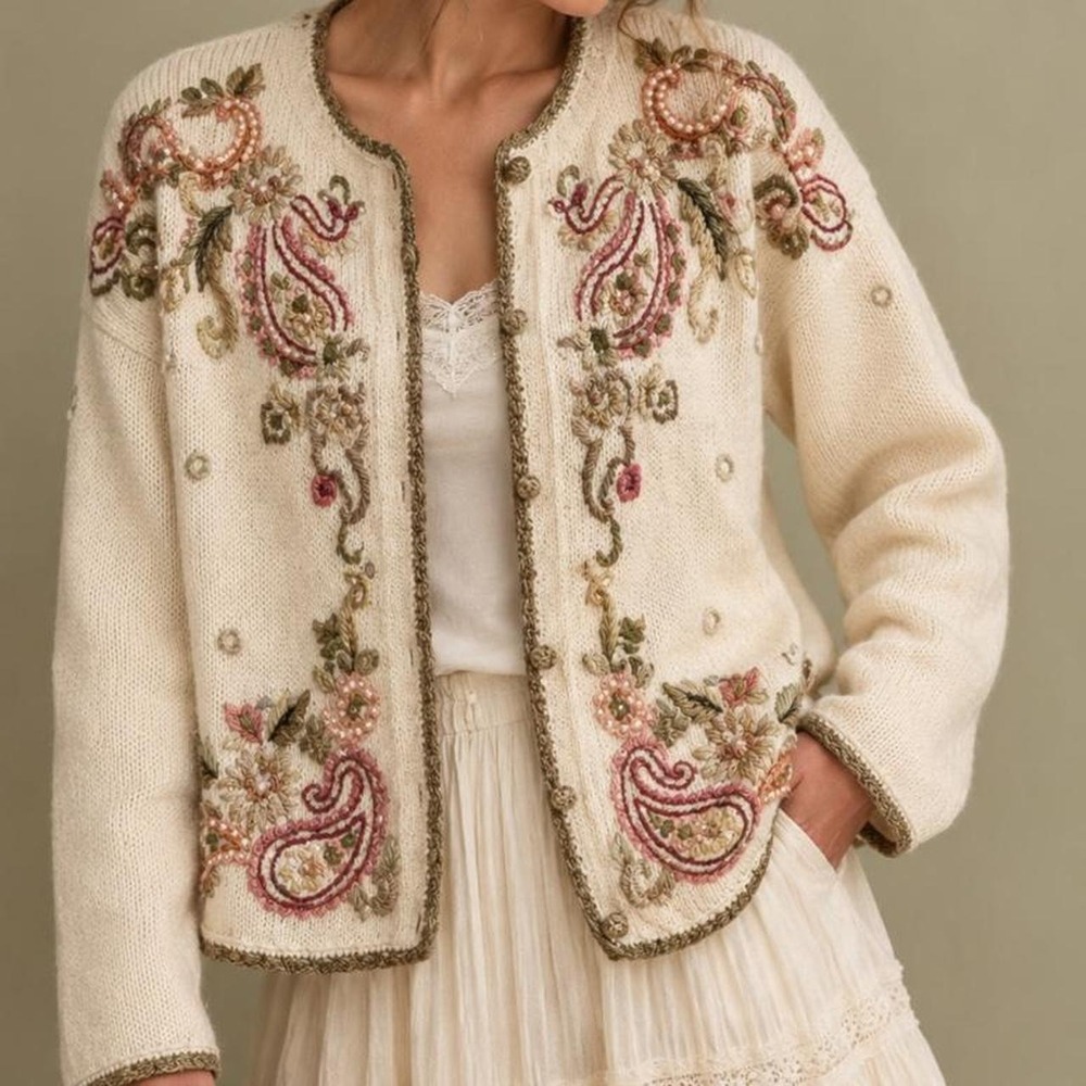 Vintage 1993 Heirloom Collectibles Embroidered Grandmacore Cardigan S